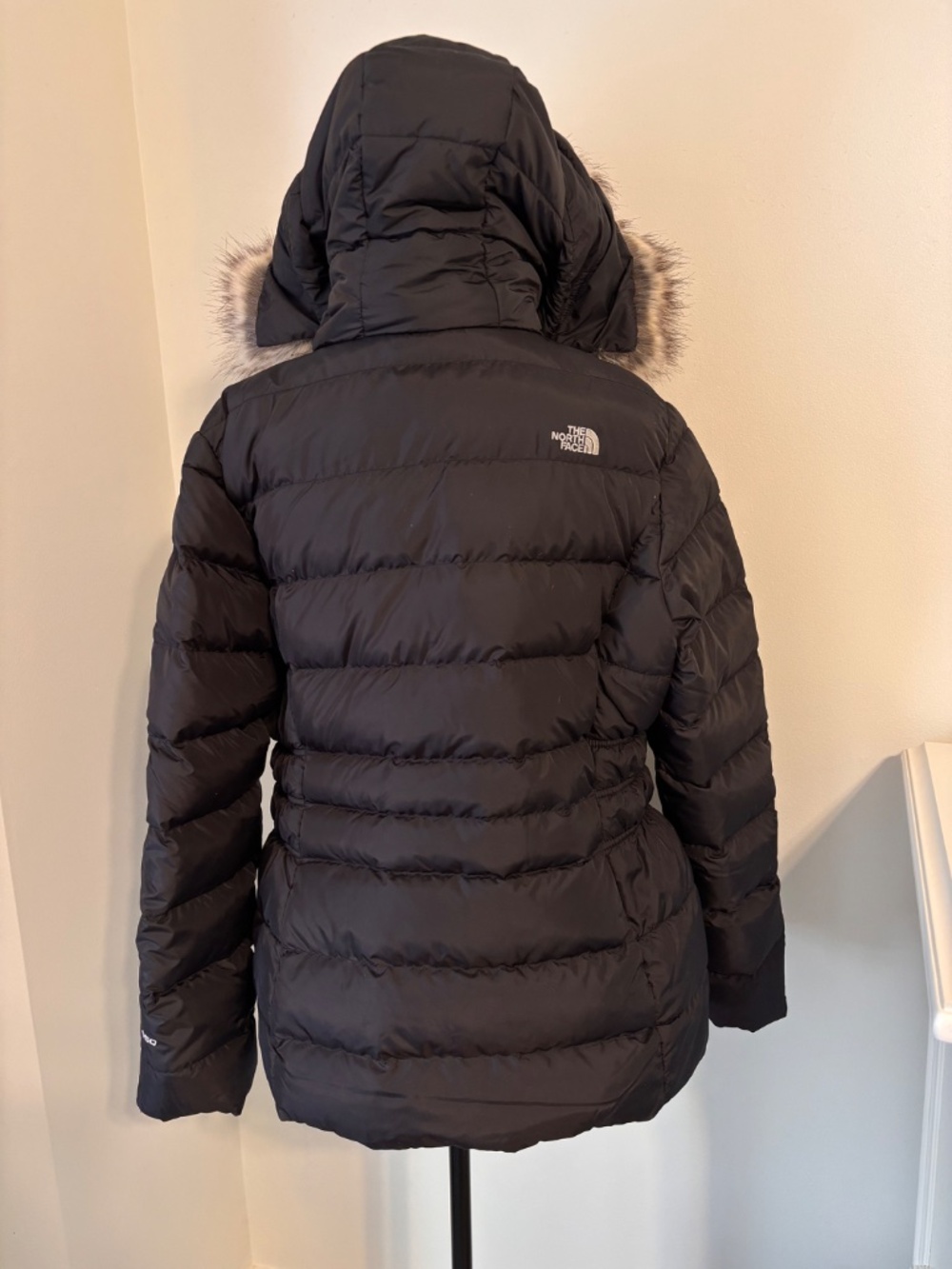 The North Face Gotham Women’s Black Down Hooded Puffer Coat Fur Trim XL - Picture 2 of 9